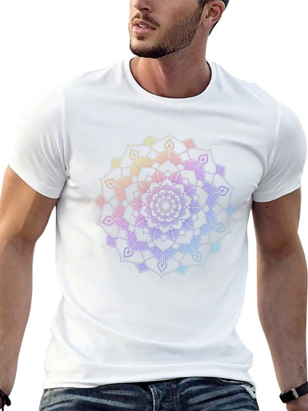 Rainbow Mandala Graphic Black T-Shirt