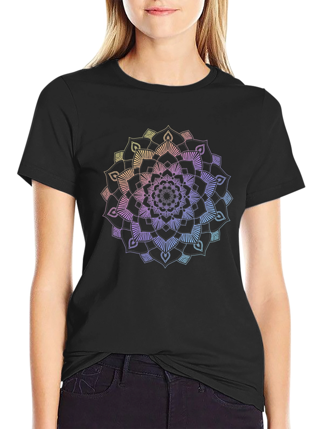 Rainbow Mandala Graphic Black T-Shirt