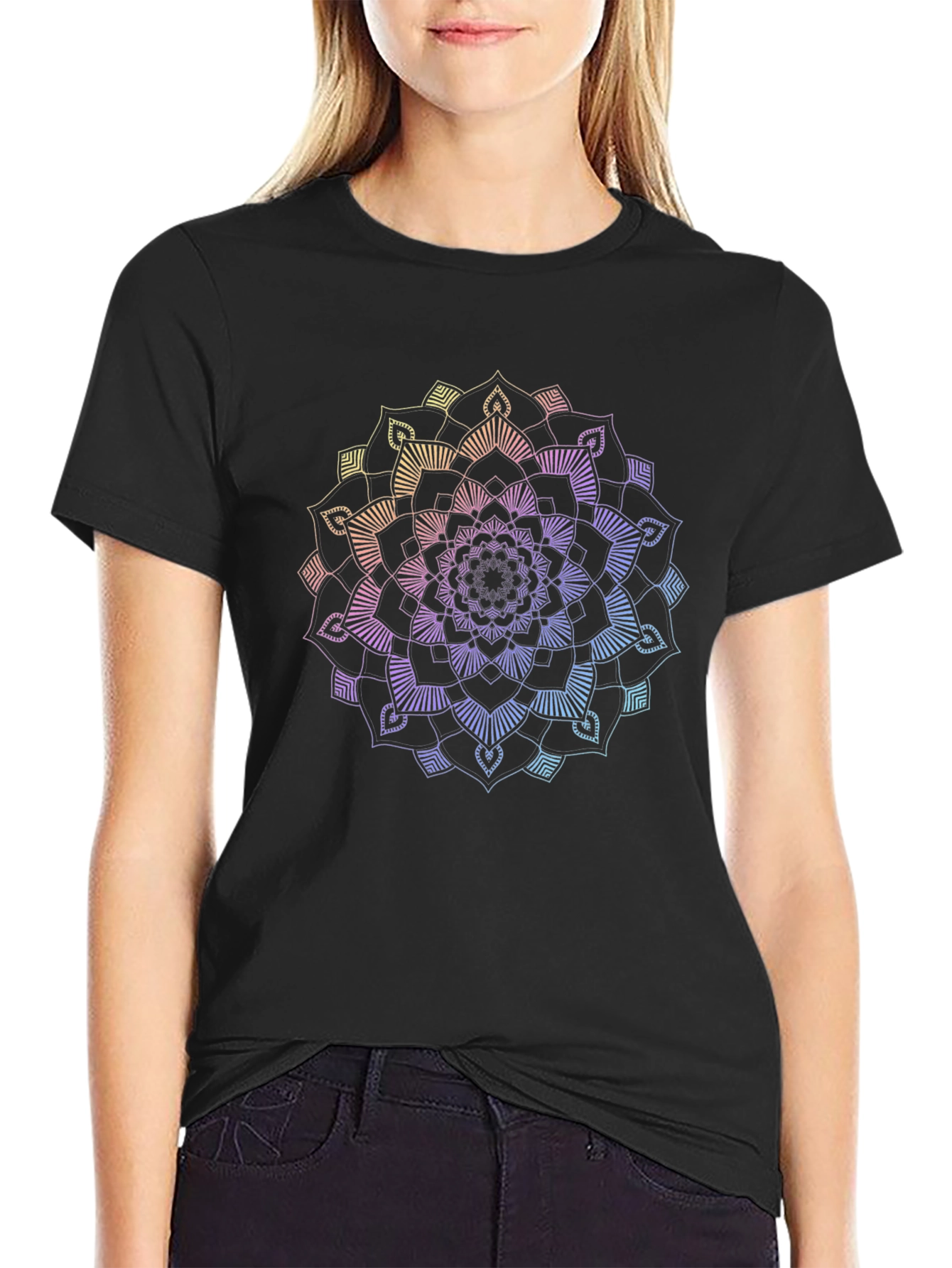 Rainbow Mandala Graphic Black T-Shirt