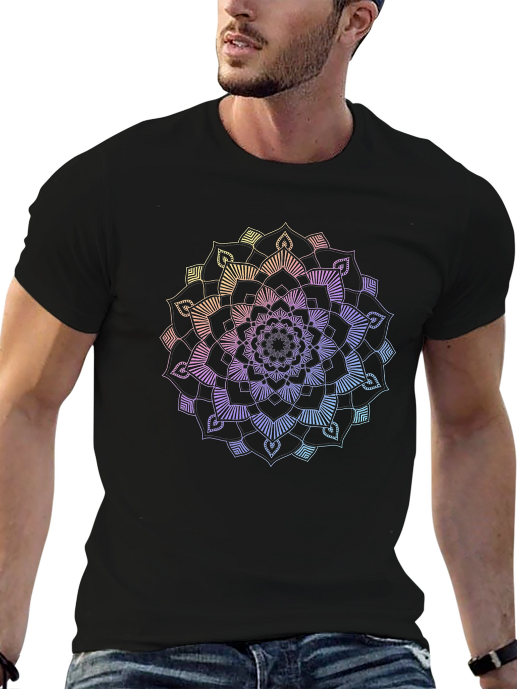 Rainbow Mandala Graphic Black T-Shirt