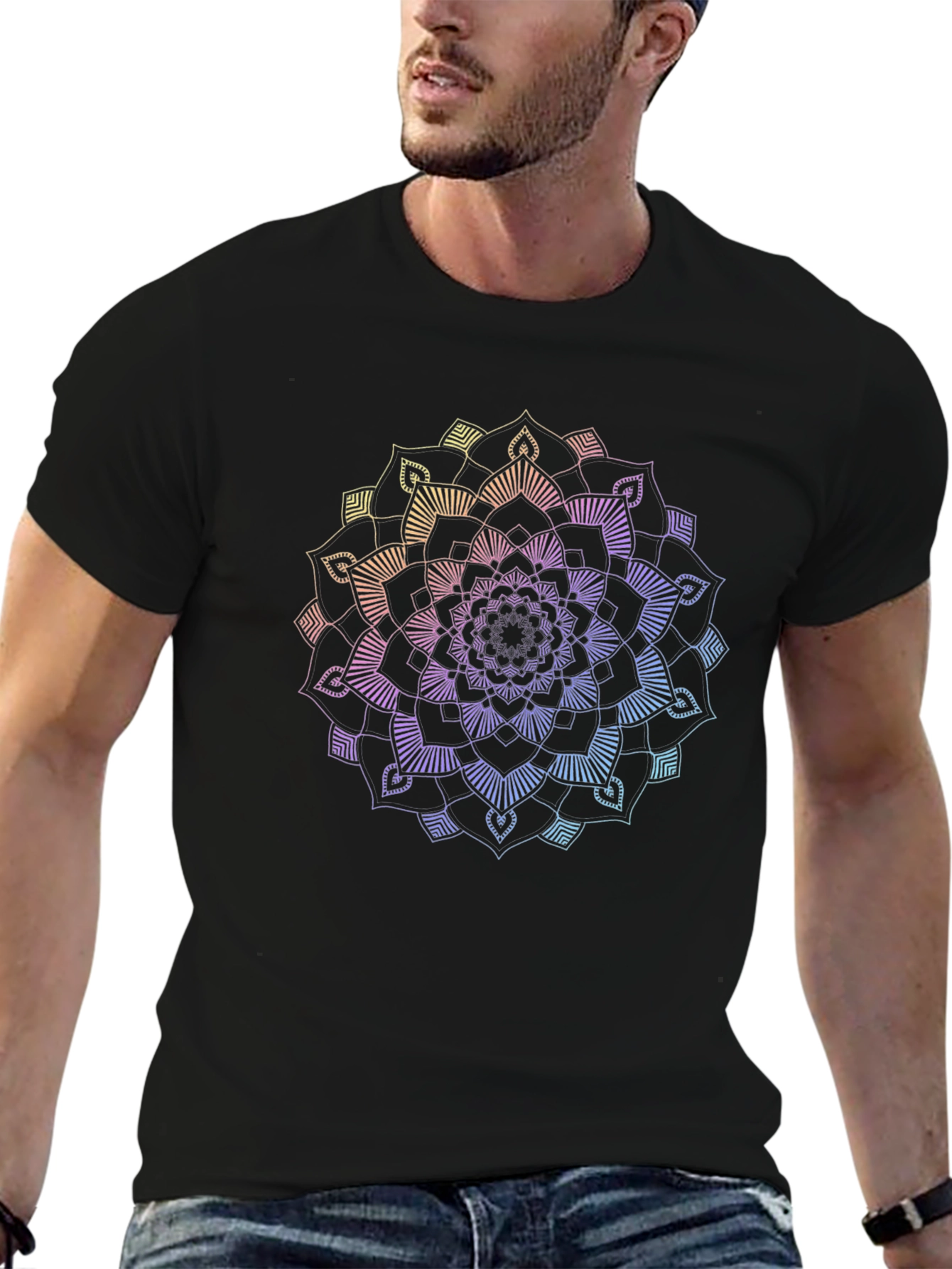 Rainbow Mandala Graphic Black T-Shirt