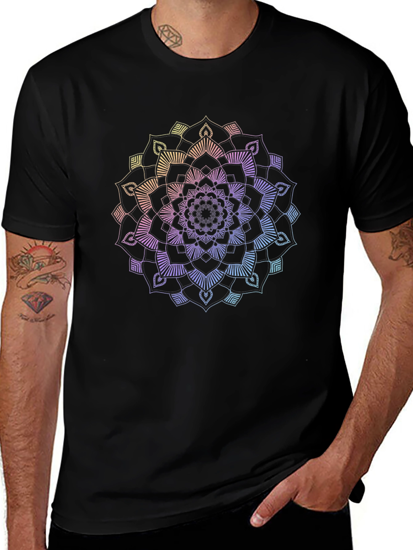 Rainbow Mandala Graphic Black T-Shirt