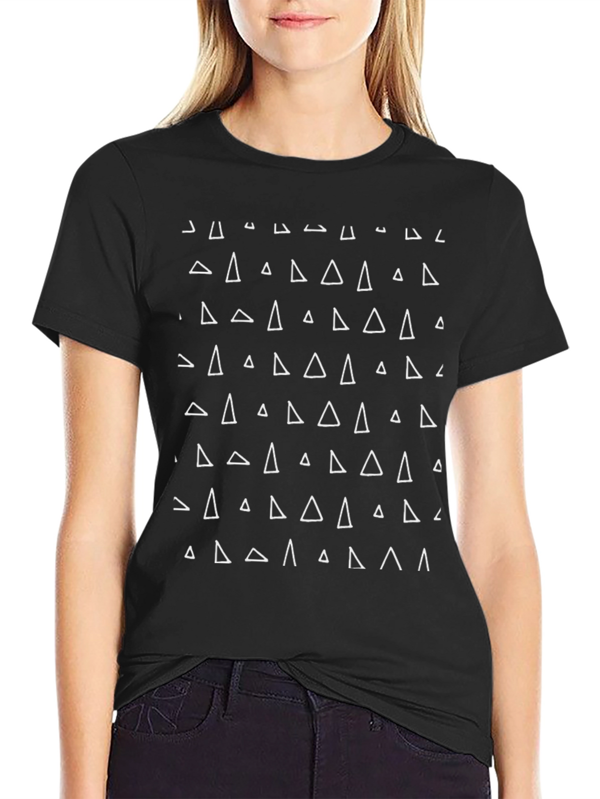 Modern Geometric Triangle Pattern Black T-Shirt