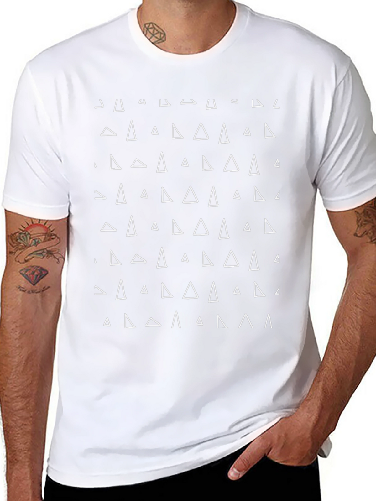 Modern Geometric Triangle Pattern Black T-Shirt