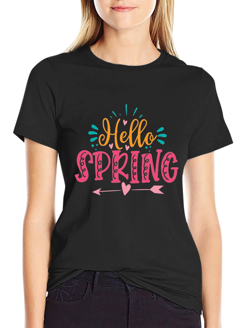 Hello Spring Graphic T-Shirt Black Cotton Tee