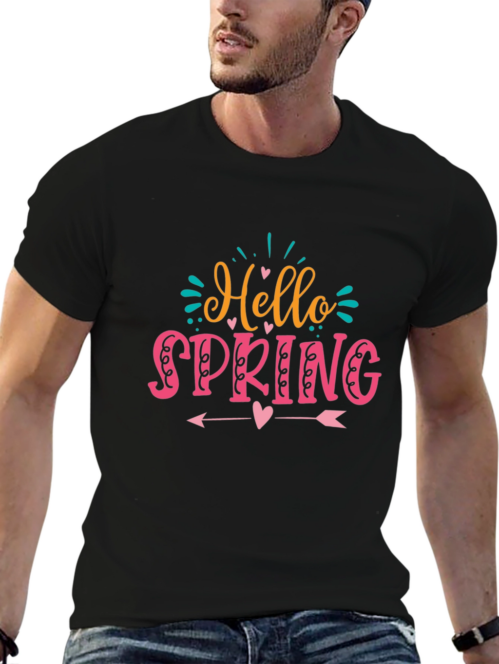 Hello Spring Graphic T-Shirt Black Cotton Tee