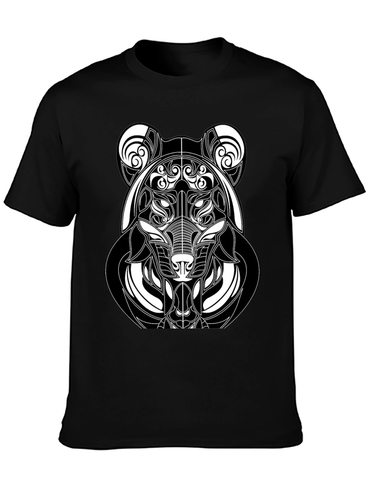 Abstract Bear Graphic T-Shirt - Black