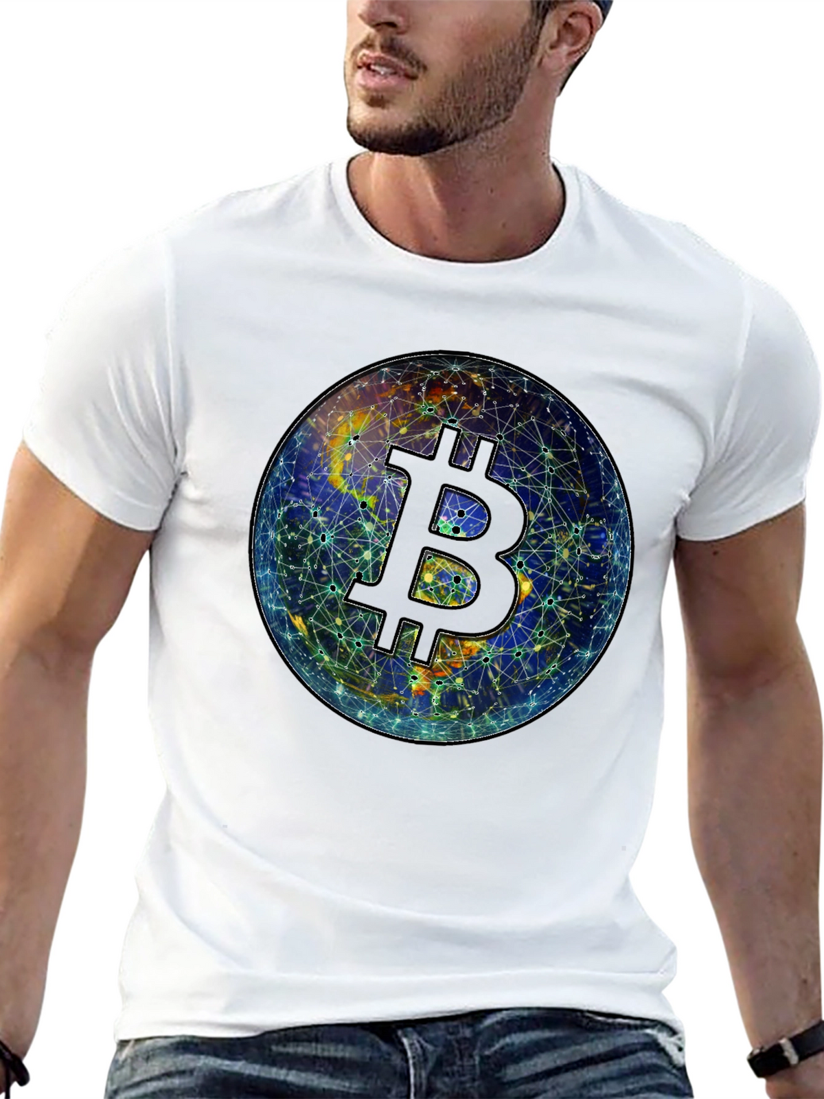 Bitcoin Globe Graphic Tee - Crypto Currency Shirt