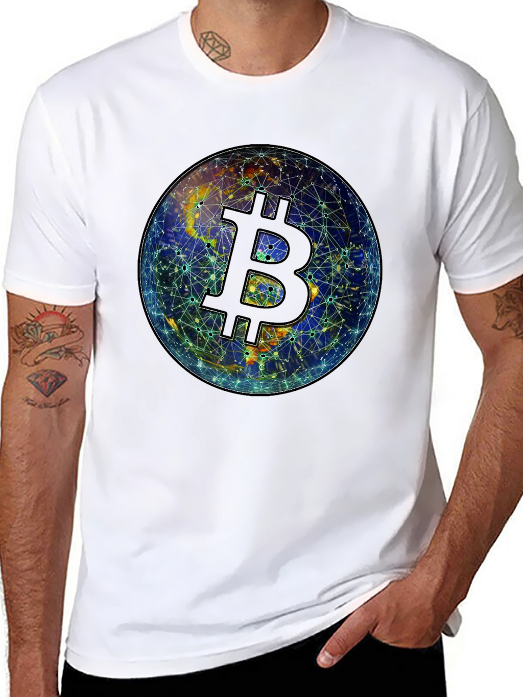Bitcoin Globe Graphic Tee - Crypto Currency Shirt