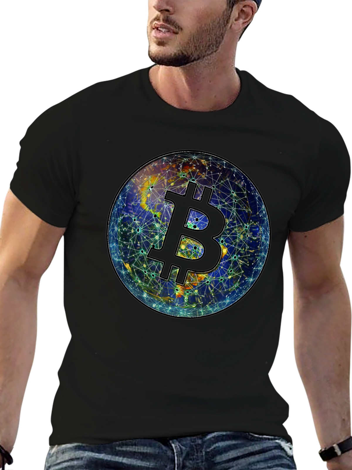 Bitcoin Globe Graphic Tee - Crypto Currency Shirt