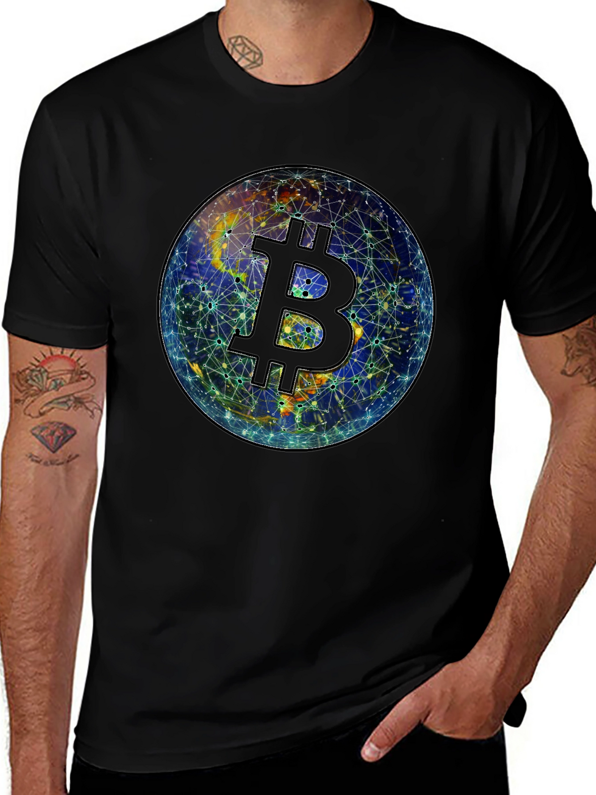 Bitcoin Globe Graphic Tee - Crypto Currency Shirt