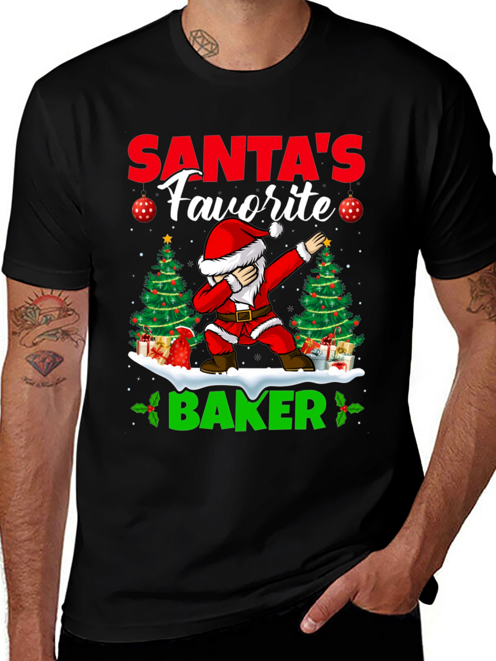 Santas Favorite Baker T-Shirt: Holiday Dabbing Santa Tee