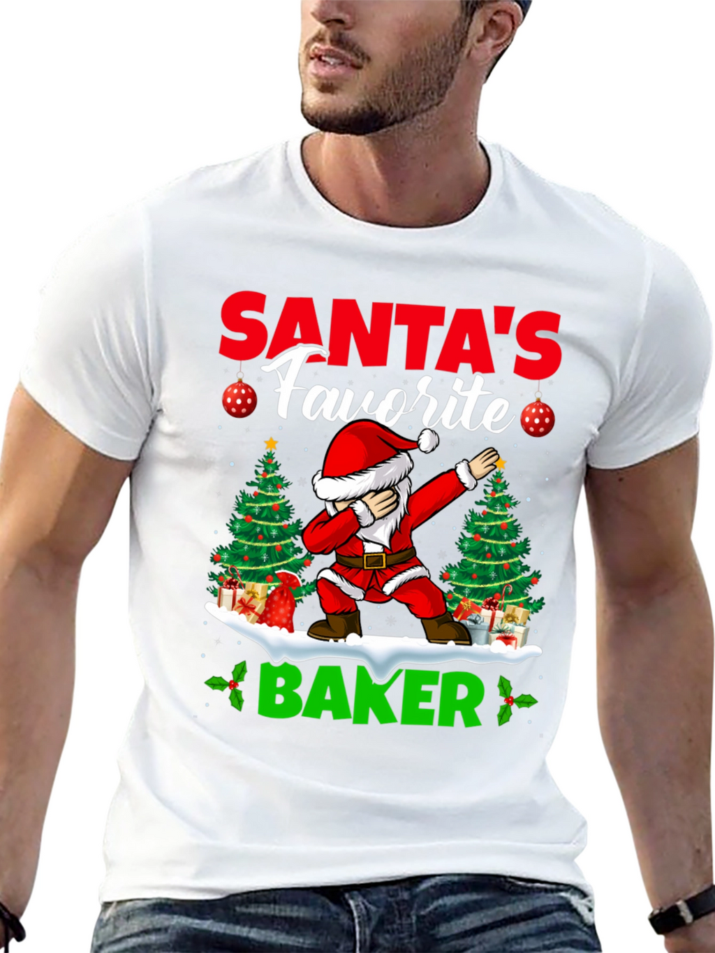 Santas Favorite Baker T-Shirt: Holiday Dabbing Santa Tee