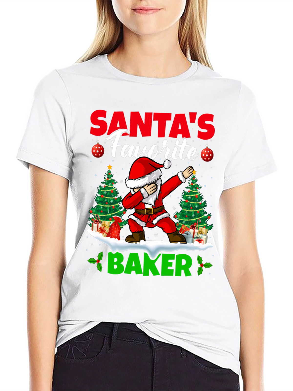 Santas Favorite Baker T-Shirt: Holiday Dabbing Santa Tee