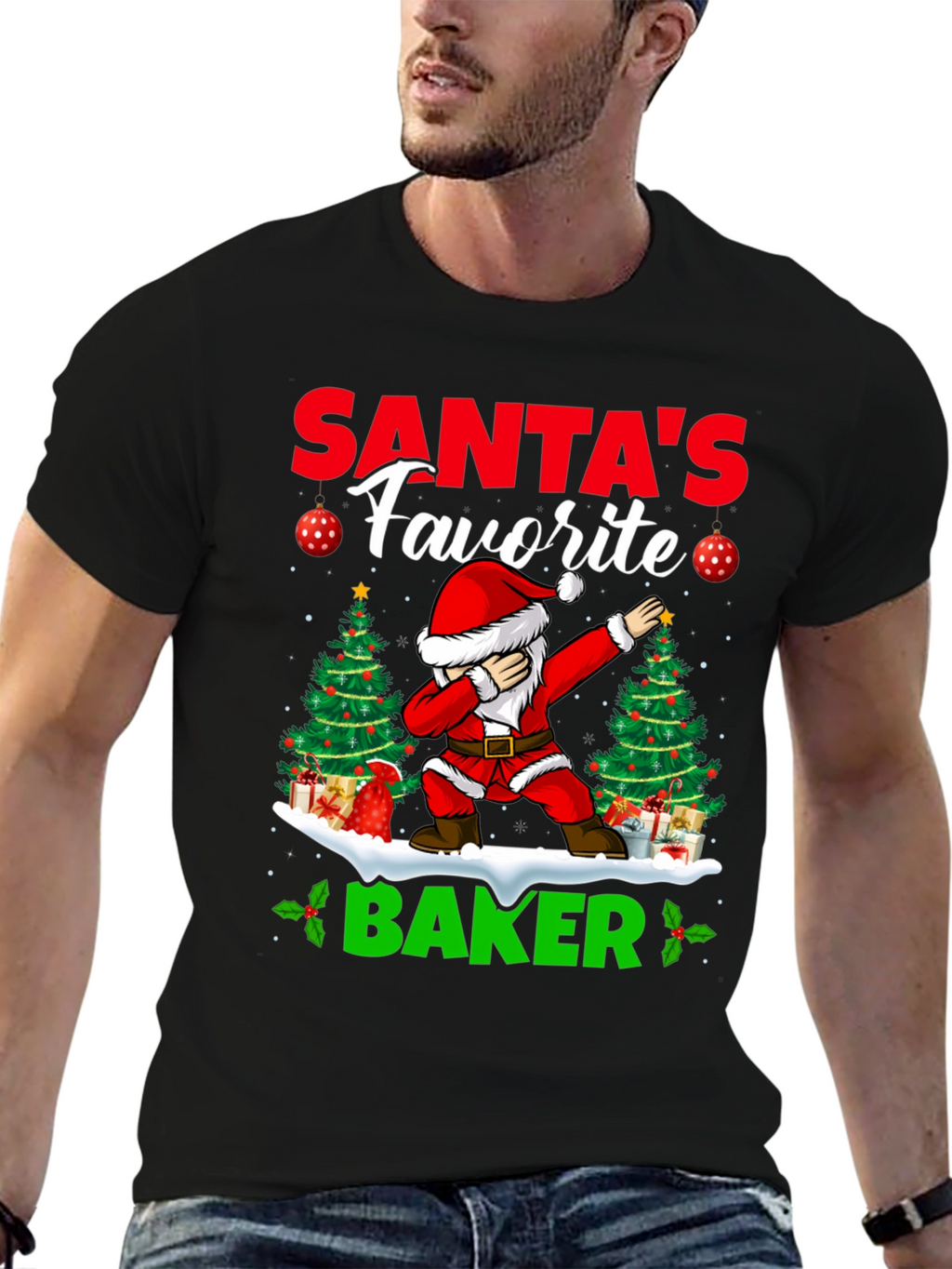 Santas Favorite Baker T-Shirt: Holiday Dabbing Santa Tee