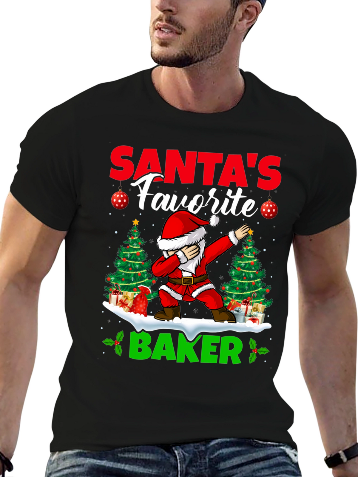 Santas Favorite Baker T-Shirt: Holiday Dabbing Santa Tee