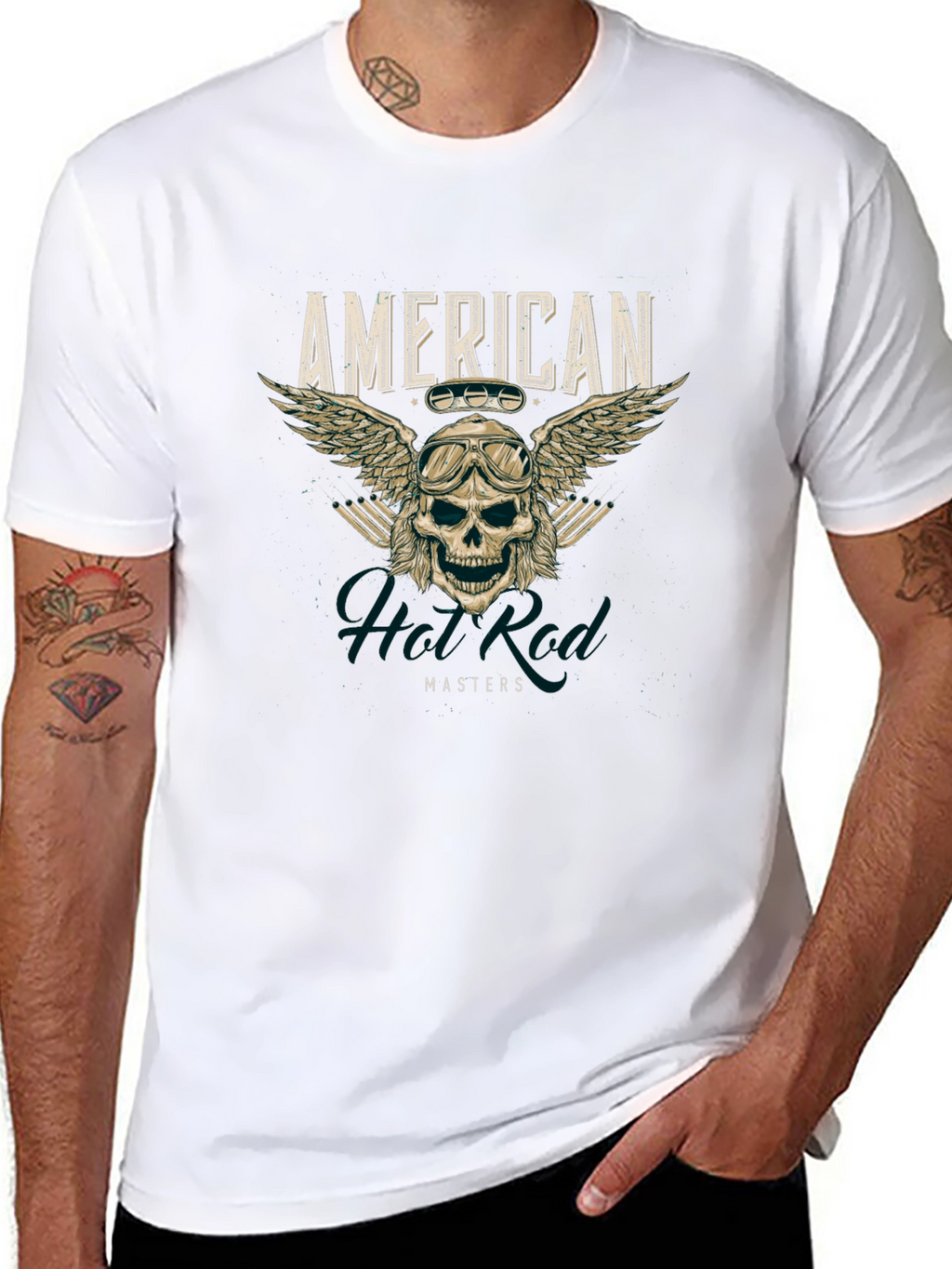 American Hot Rod Masters T-Shirt Skull Wings
