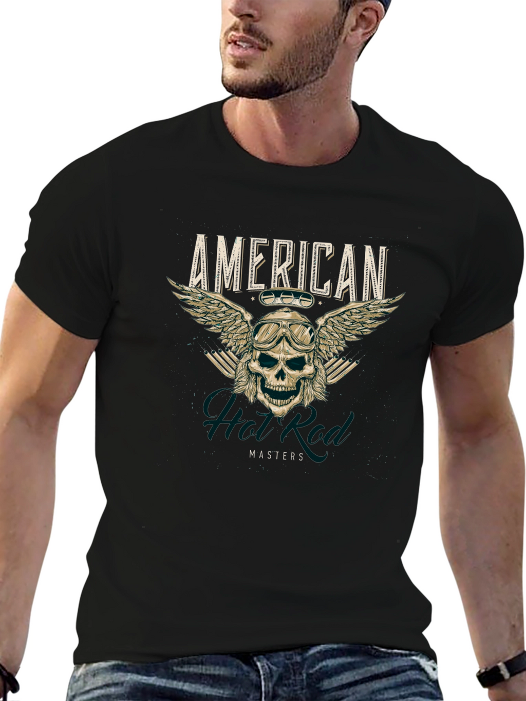 American Hot Rod Masters T-Shirt Skull Wings