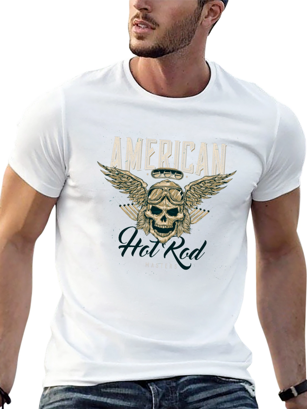American Hot Rod Masters T-Shirt Skull Wings