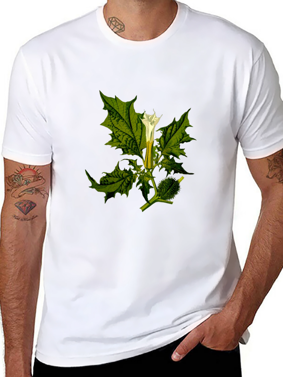 Botanical Datura Flower Graphic Black Tee