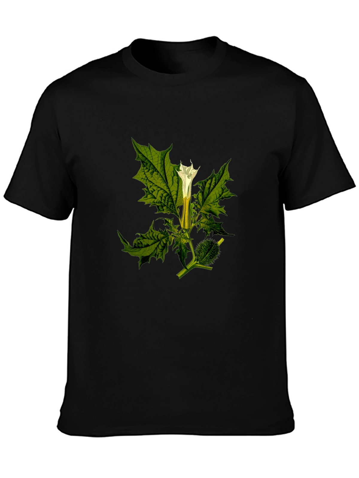 Botanical Datura Flower Graphic Black Tee