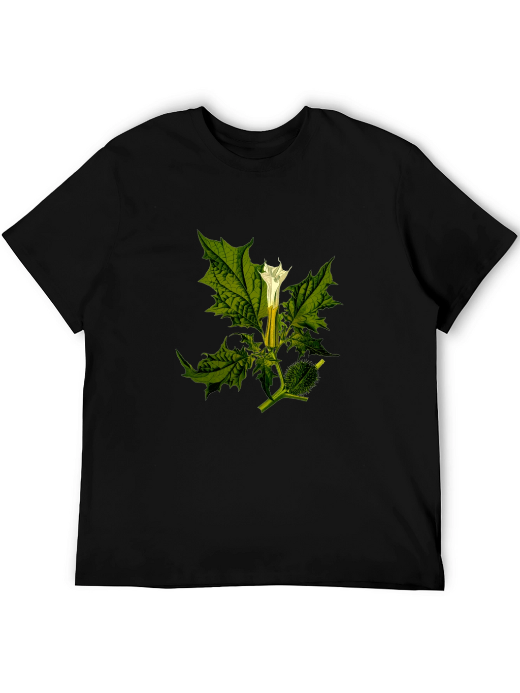 Botanical Datura Flower Graphic Black Tee