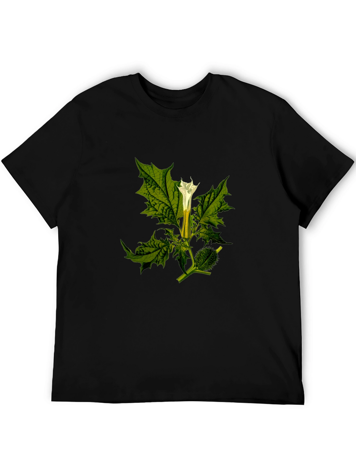 Botanical Datura Flower Graphic Black Tee