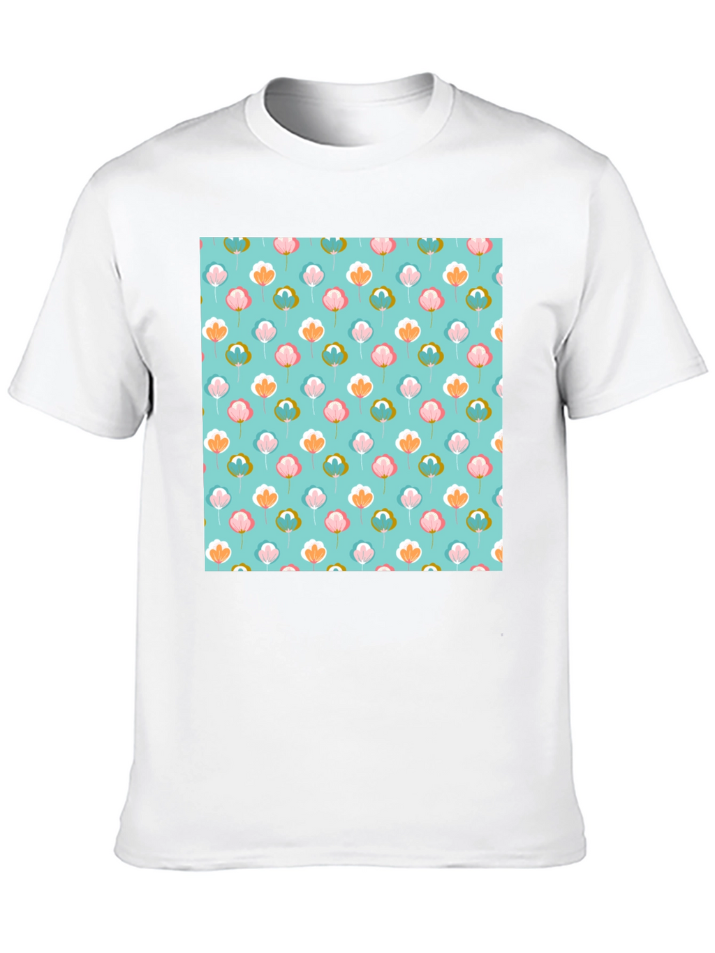 Floral Print T-Shirt - Soft Blue Background