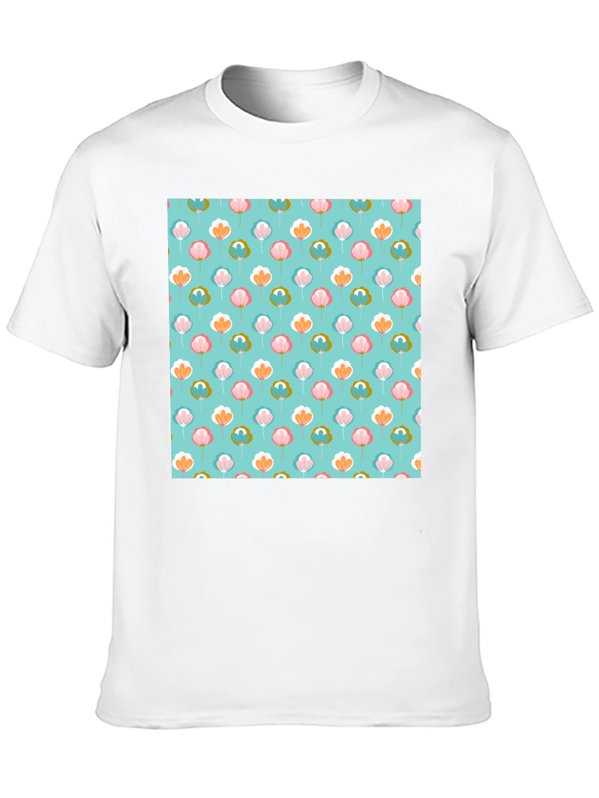 Floral Print T-Shirt - Soft Blue Background