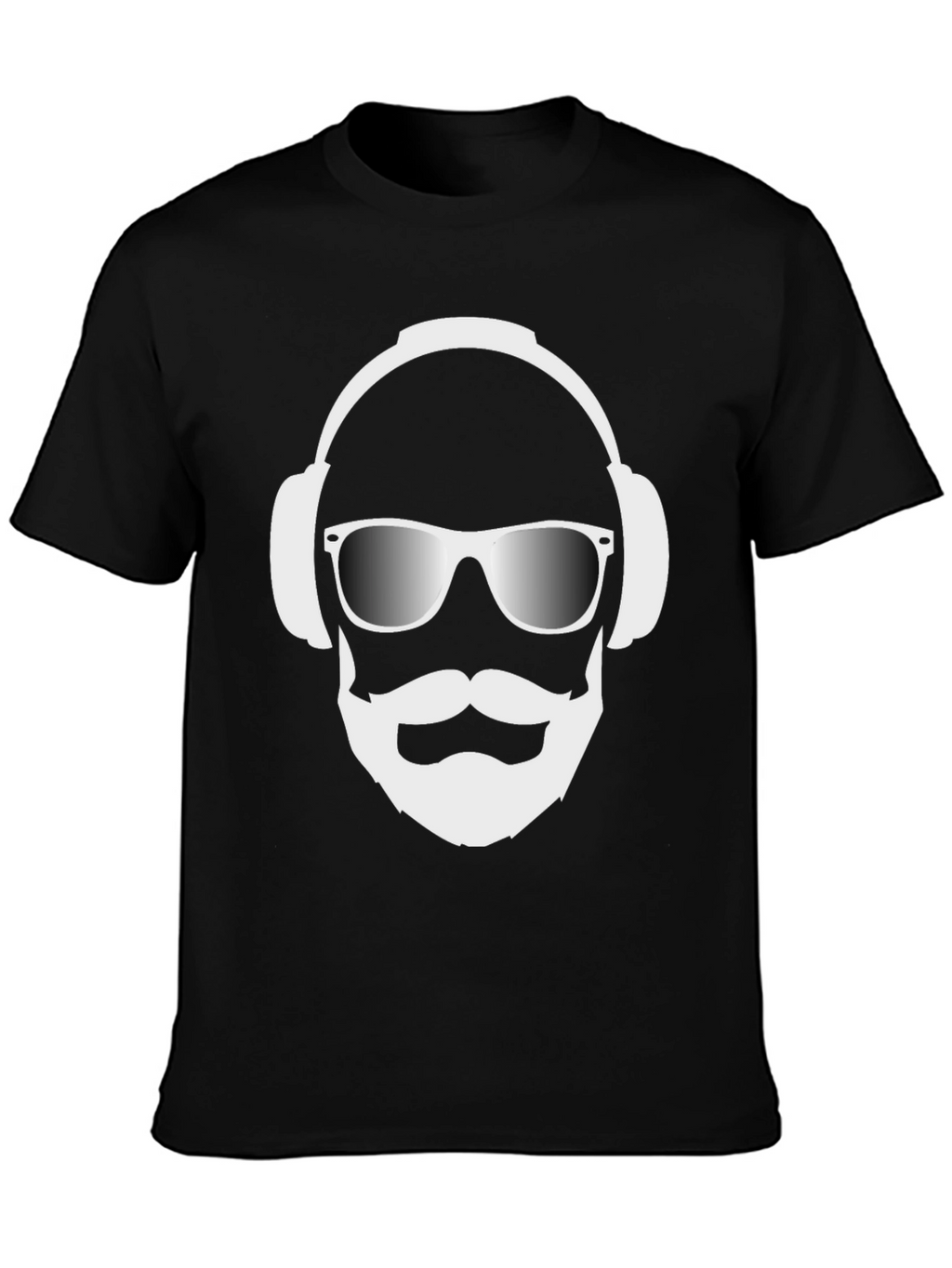 Cool Dude Black T-Shirt with Headphones and Beard Graphic