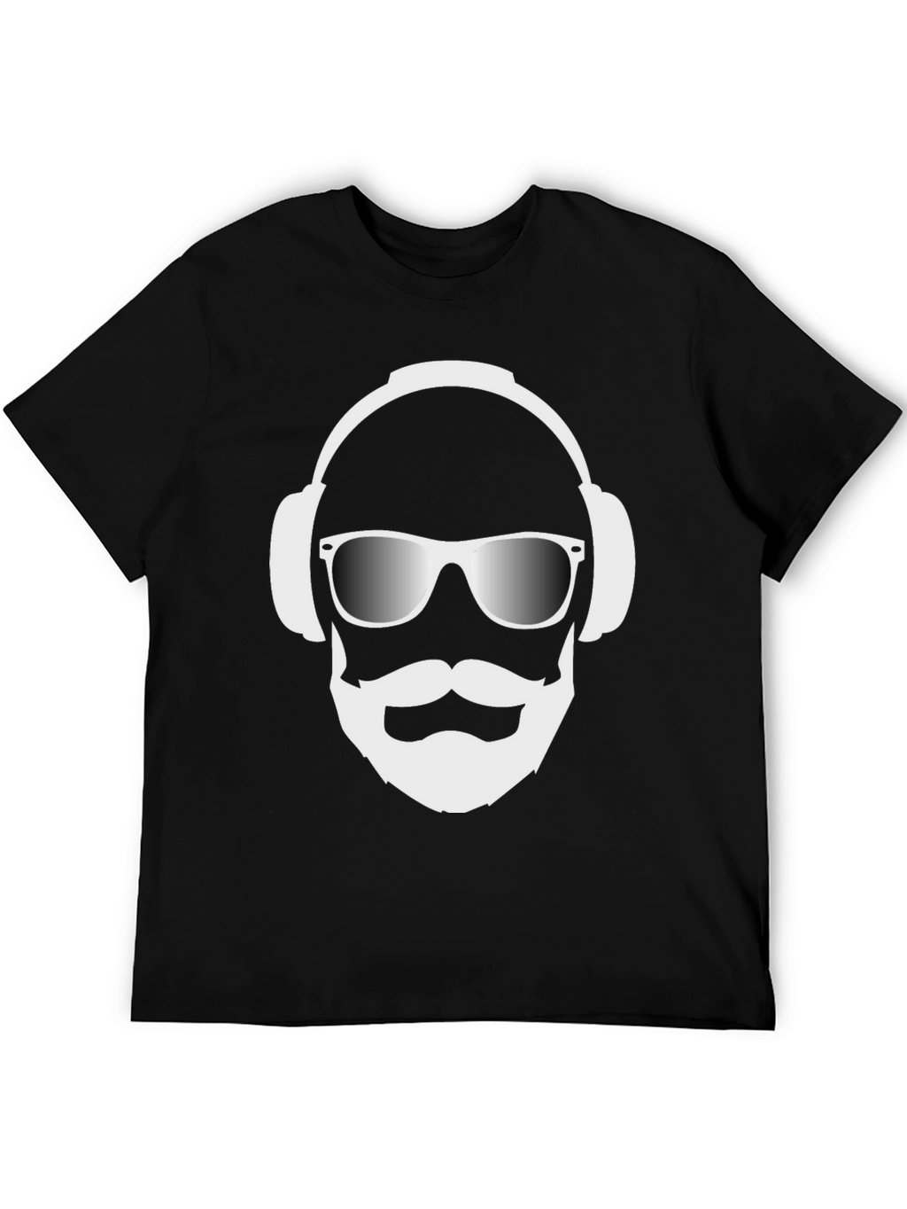 Cool Dude Black T-Shirt with Headphones and Beard Graphic