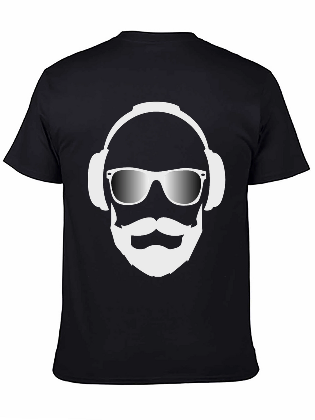 Cool Dude Black T-Shirt with Headphones and Beard Graphic