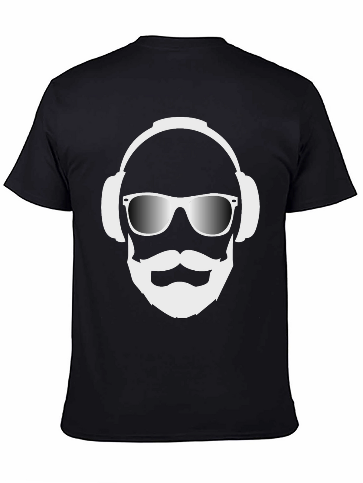 Cool Dude Black T-Shirt with Headphones and Beard Graphic