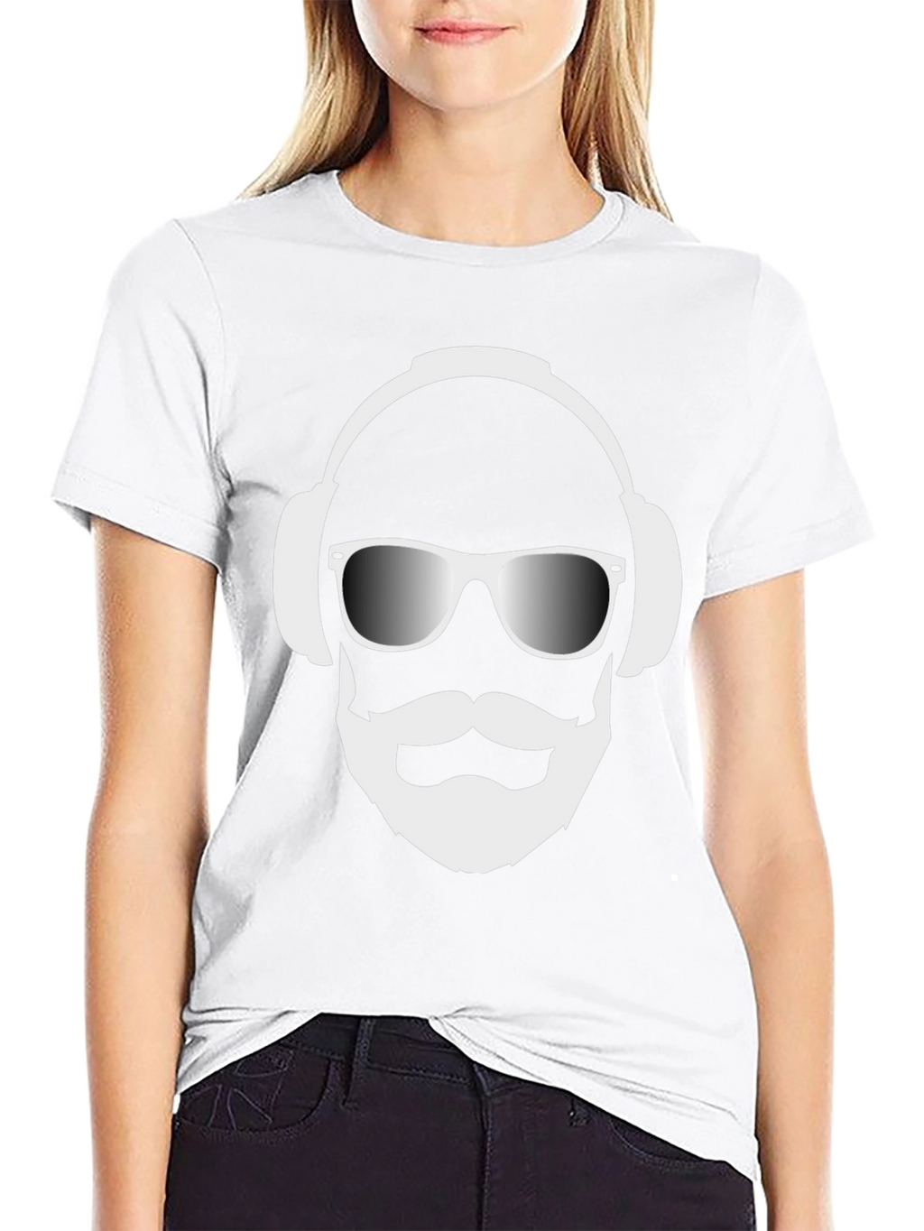 Cool Dude Black T-Shirt with Headphones and Beard Graphic