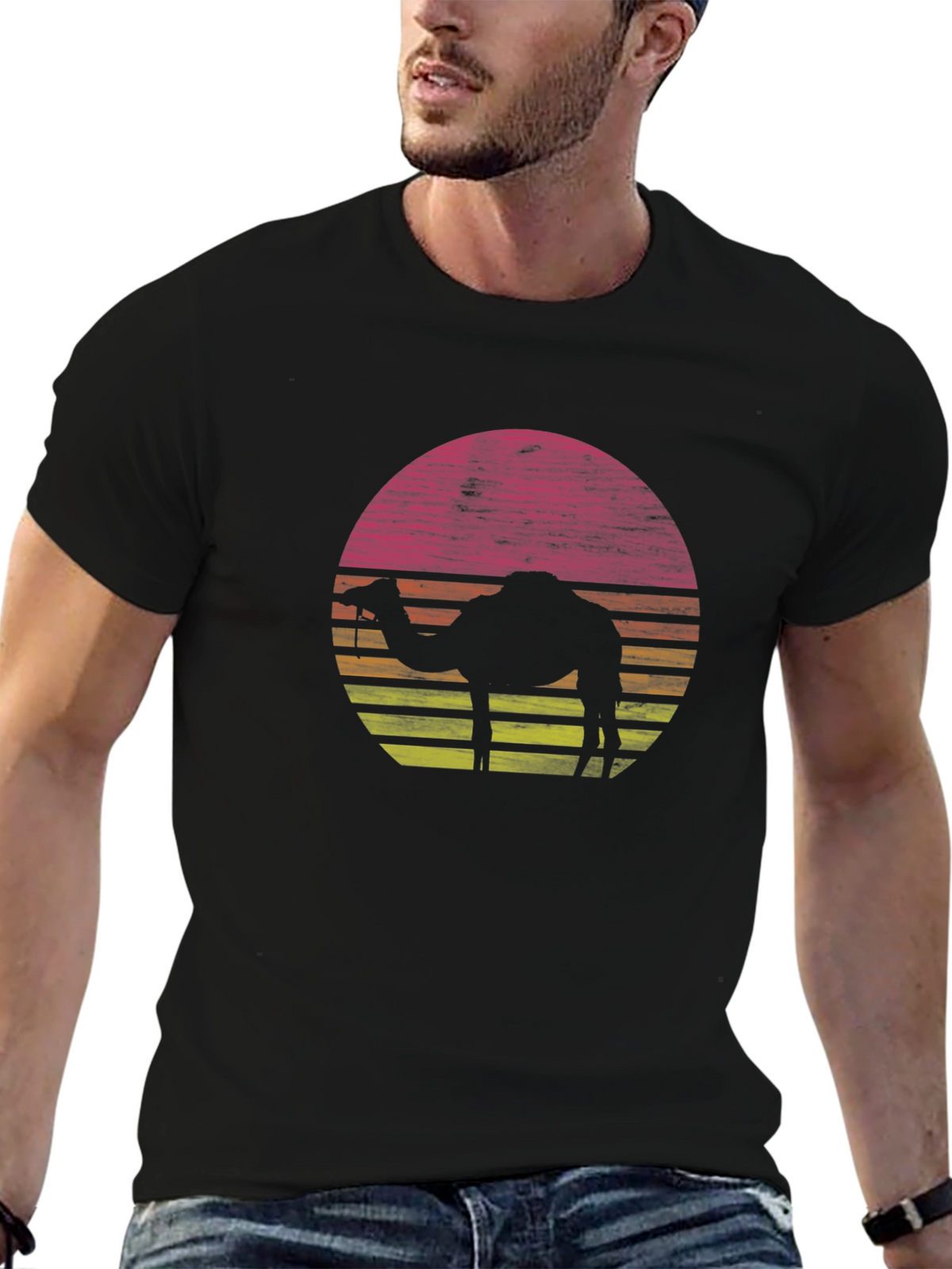 Sunset Camel Graphic Tee - Retro Style