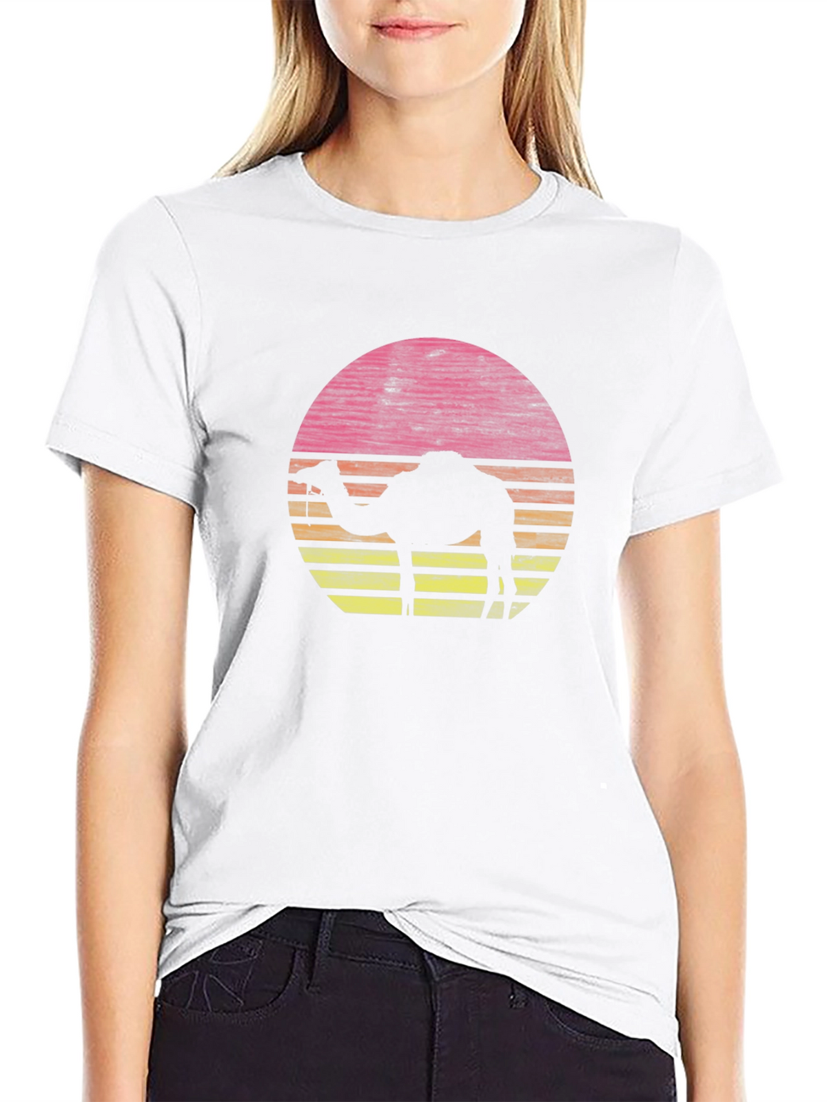 Sunset Camel Graphic Tee - Retro Style
