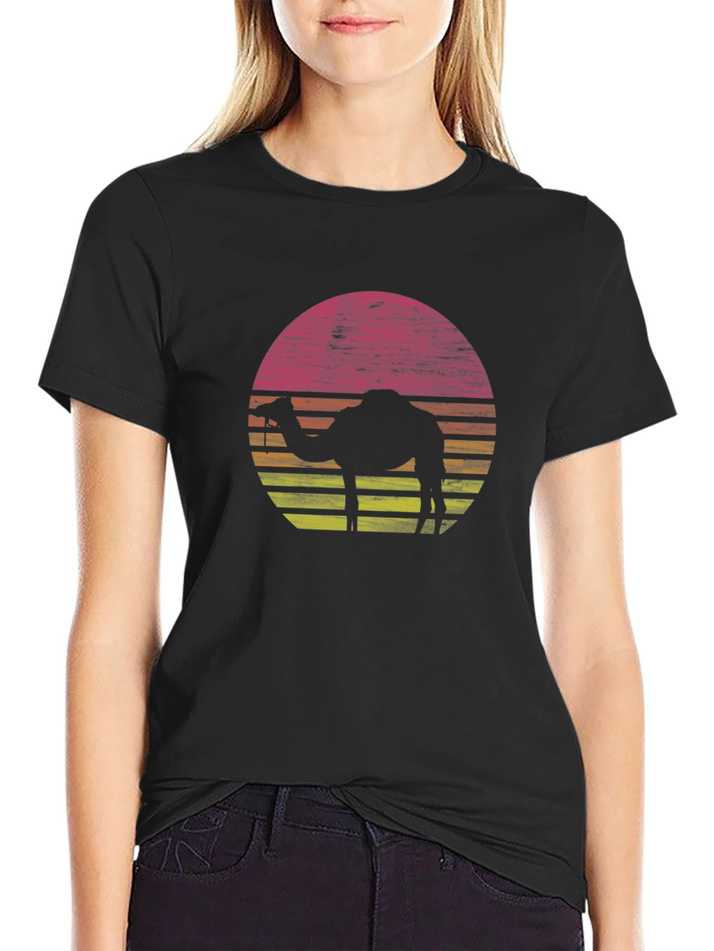Sunset Camel Graphic Tee - Retro Style