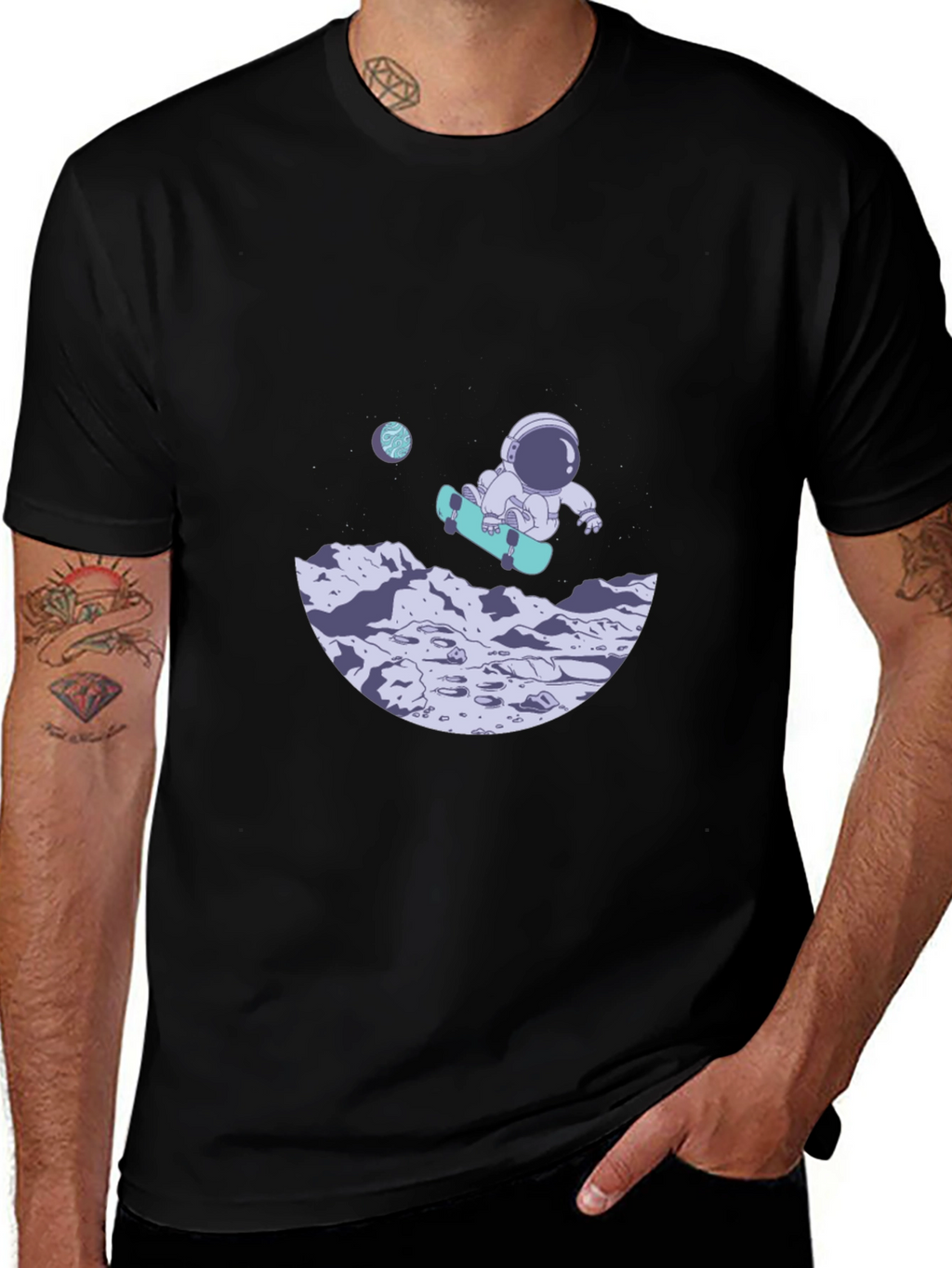 Astronaut Skateboard Black T-Shirt