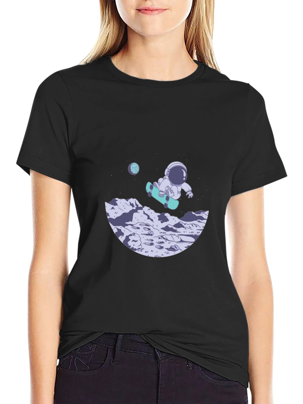 Astronaut Skateboard Black T-Shirt