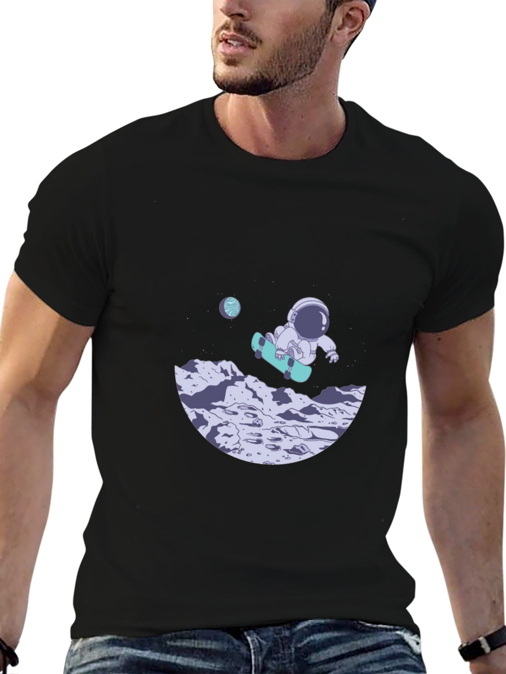 Astronaut Skateboard Black T-Shirt