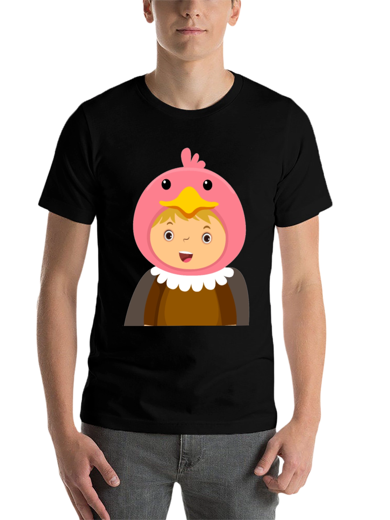 Cartoon Character T-Shirt Bird Costume Design Black Cotton Tee