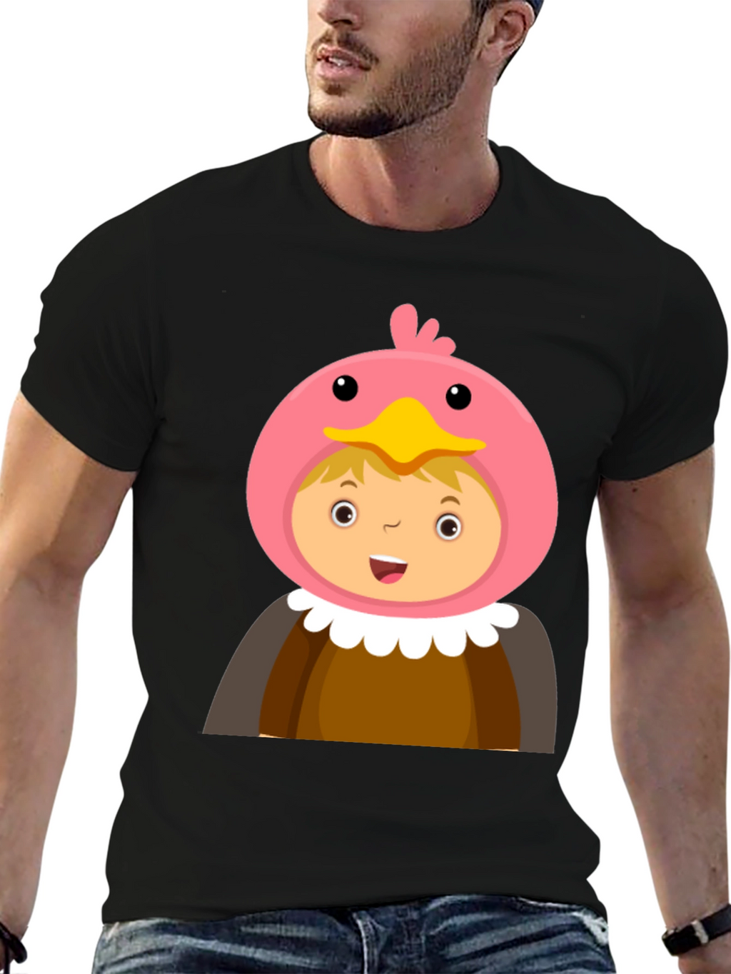 Cartoon Character T-Shirt Bird Costume Design Black Cotton Tee