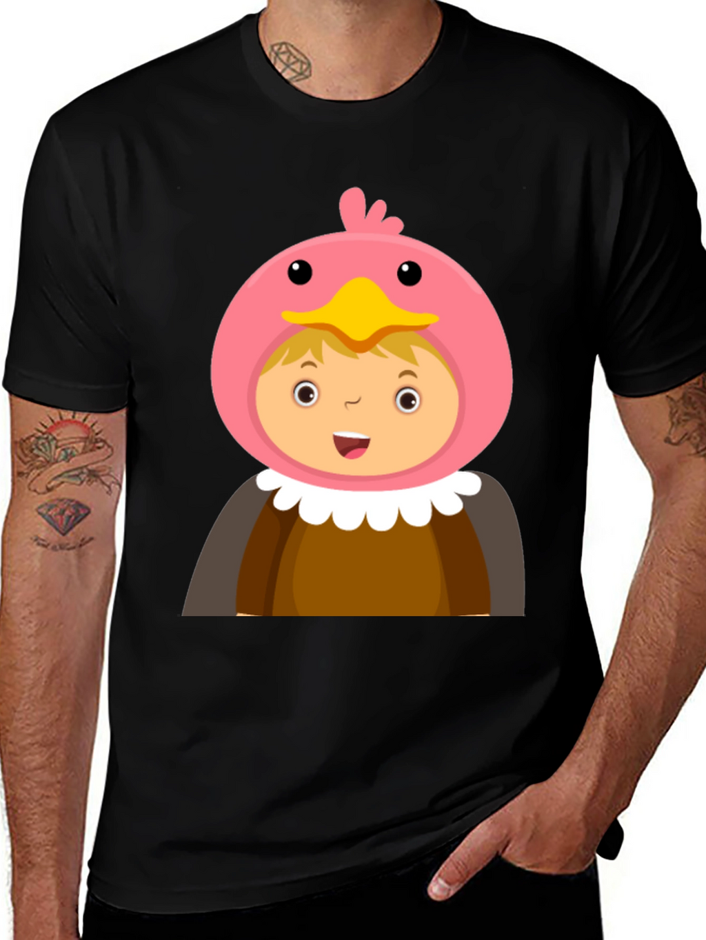 Cartoon Character T-Shirt Bird Costume Design Black Cotton Tee