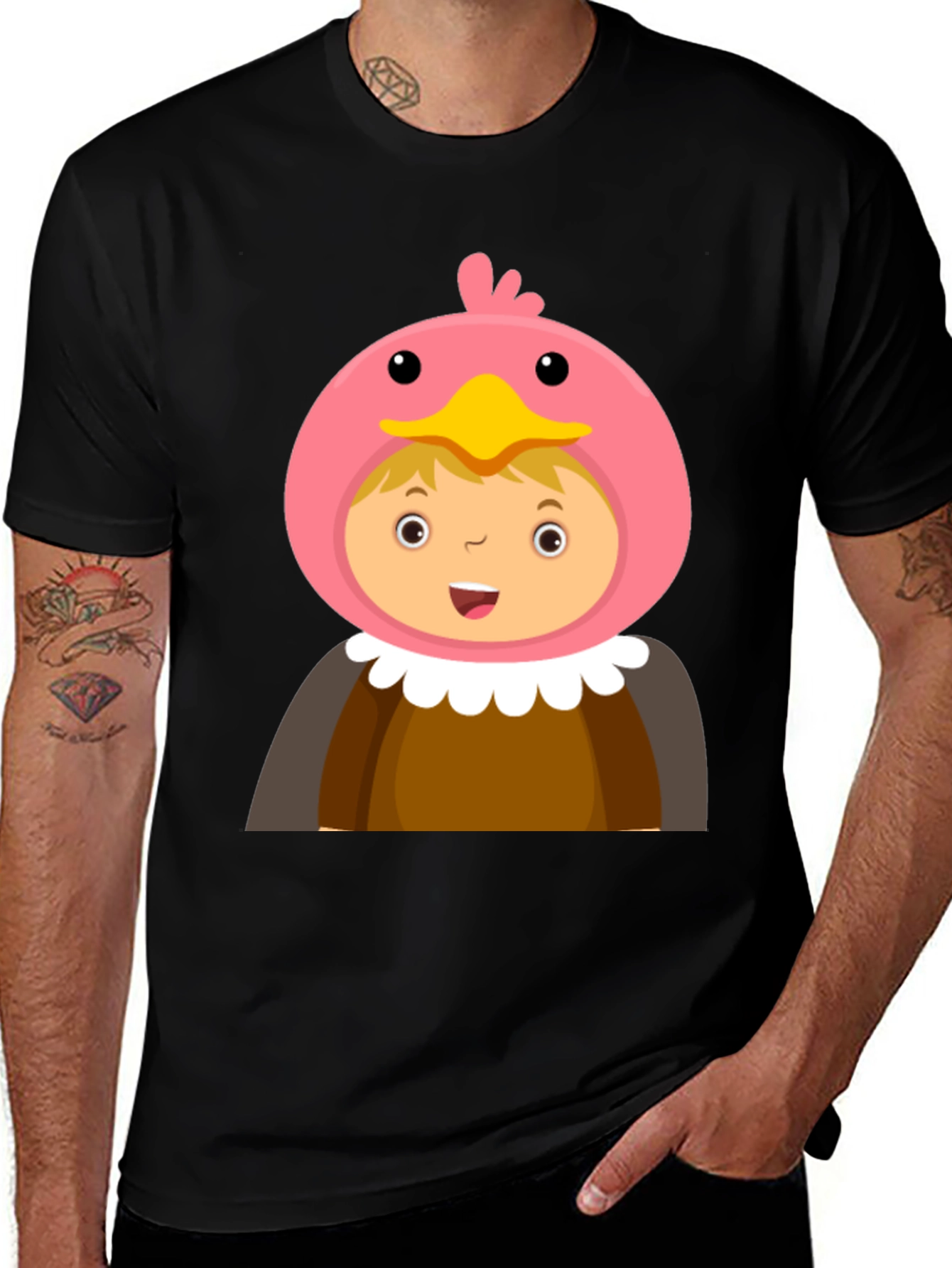 Cartoon Character T-Shirt Bird Costume Design Black Cotton Tee