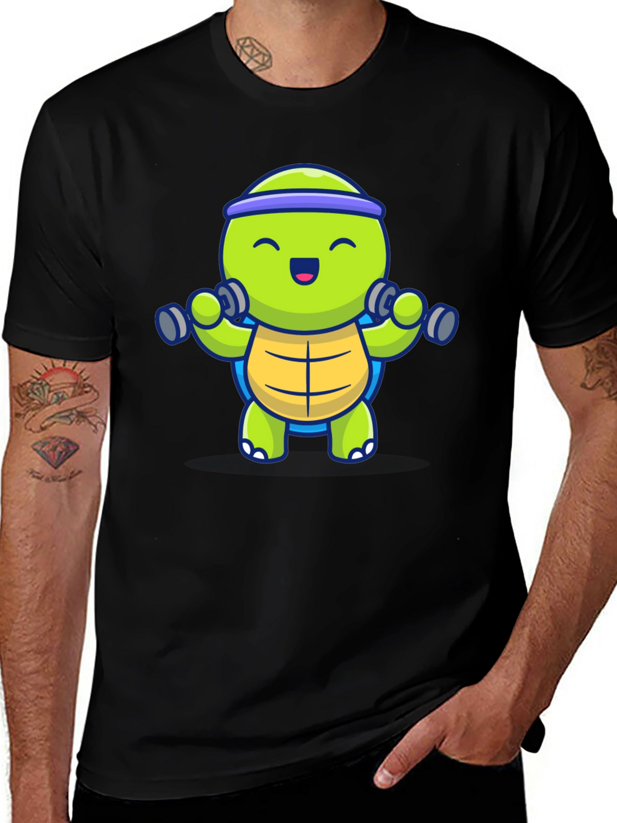 Turtle Lifting Weights Graphic Tee - Black