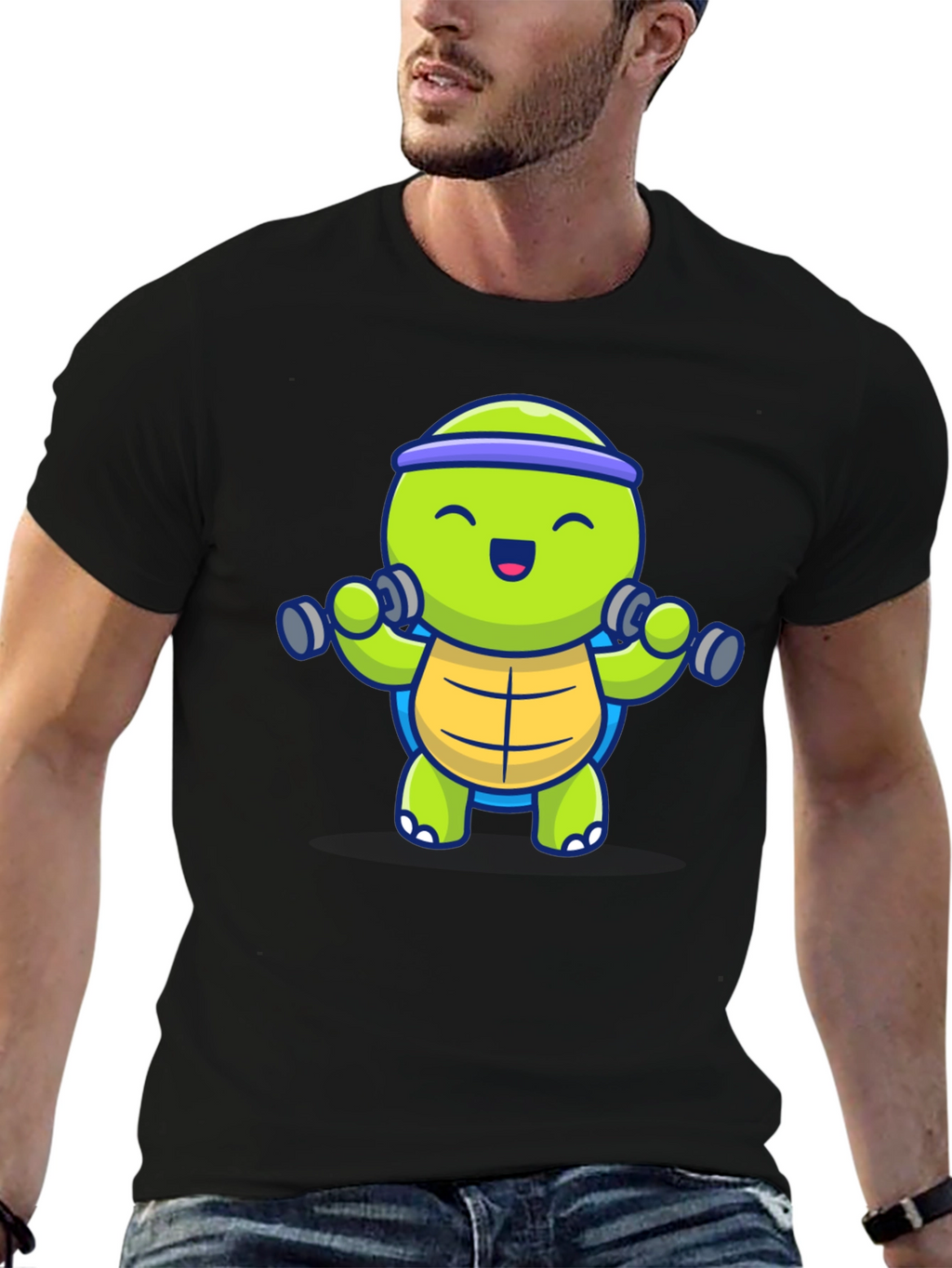 Turtle Lifting Weights Graphic Tee - Black