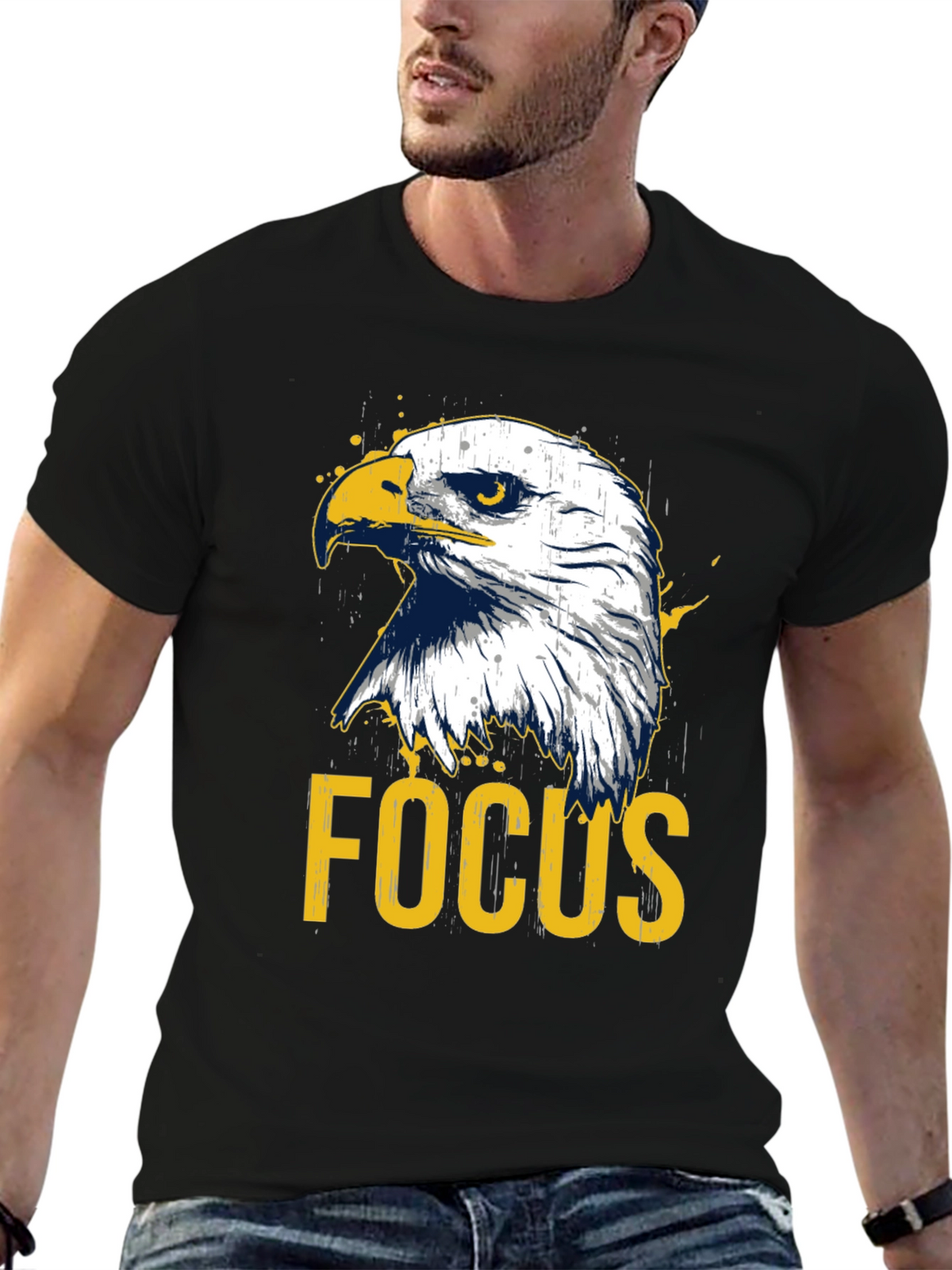Eagle Focus Graphic Tee - Black Cotton T-Shirt