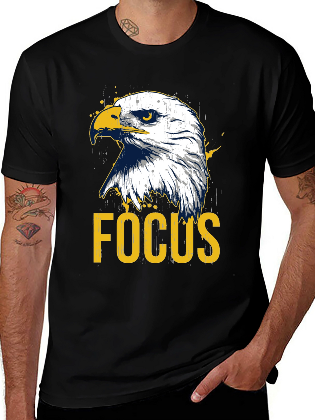 Eagle Focus Graphic Tee - Black Cotton T-Shirt