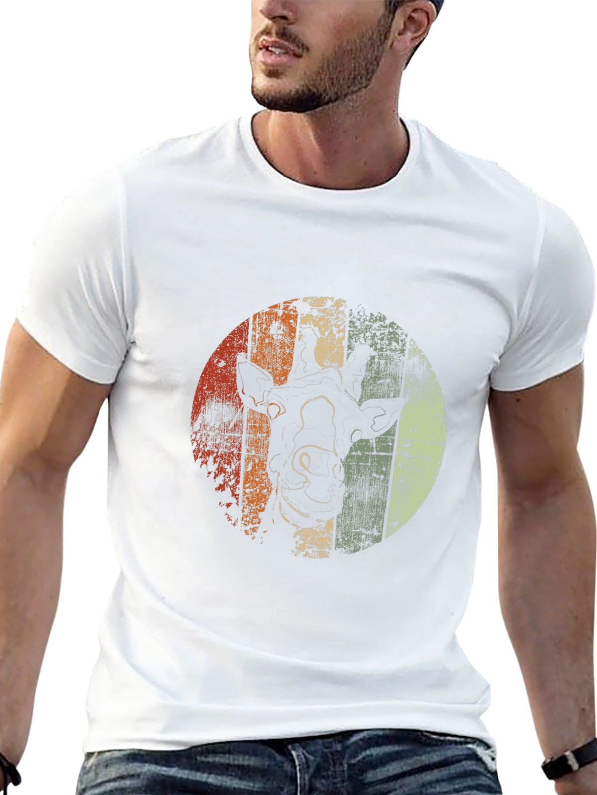 Retro Giraffe Graphic Tee - Stylish Mens Black T-Shirt