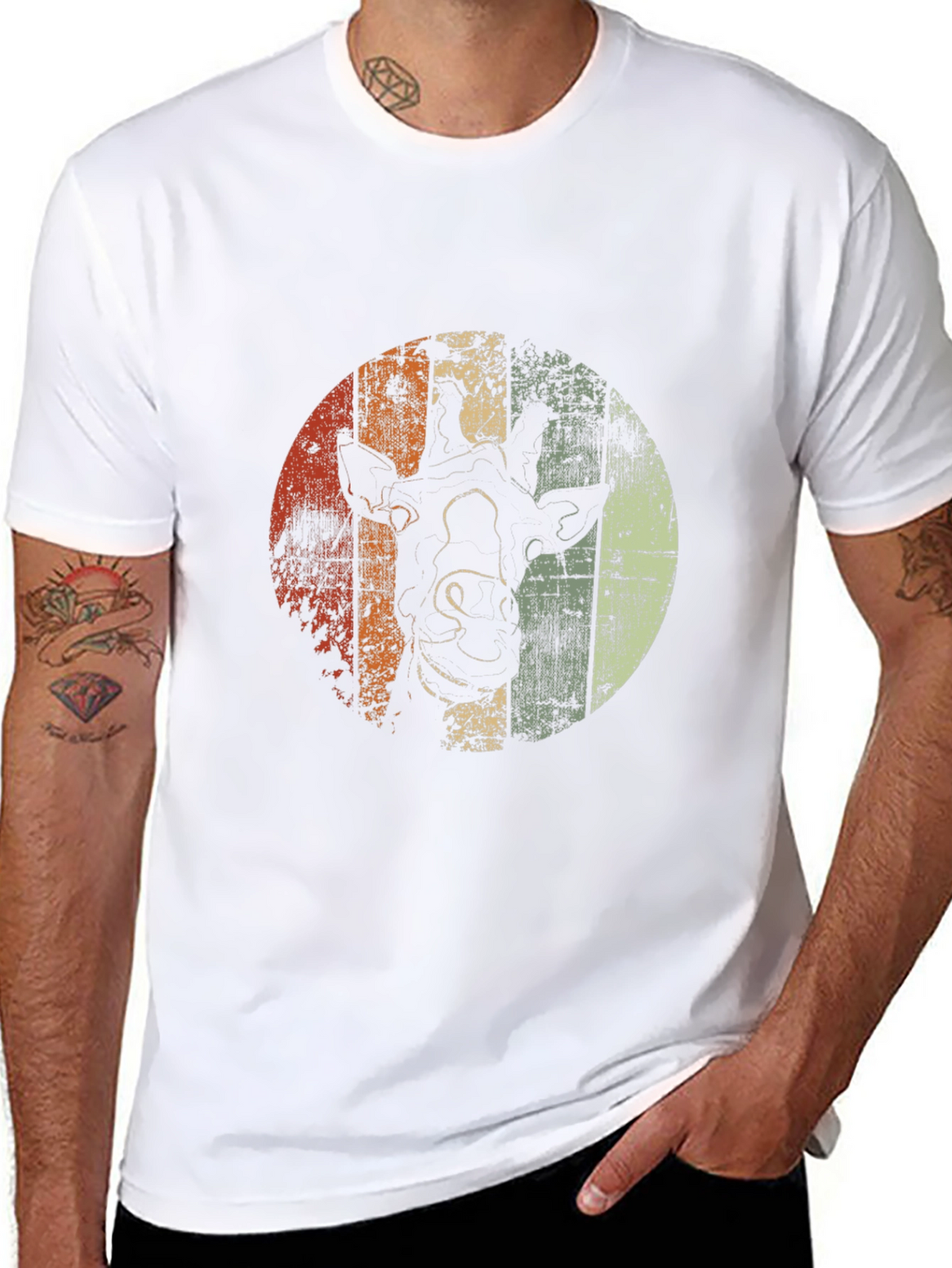 Retro Giraffe Graphic Tee - Stylish Mens Black T-Shirt